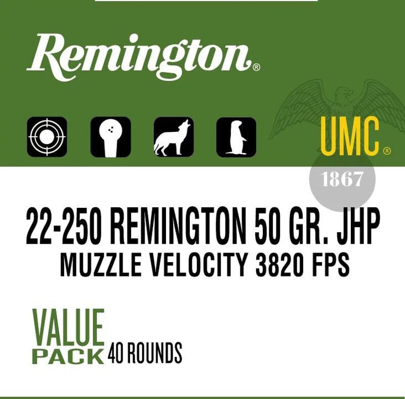 UMC Centerfire Rifle, 22-250 Rem, 50 Grain, Jacketed Hollow Point, 3820 fps